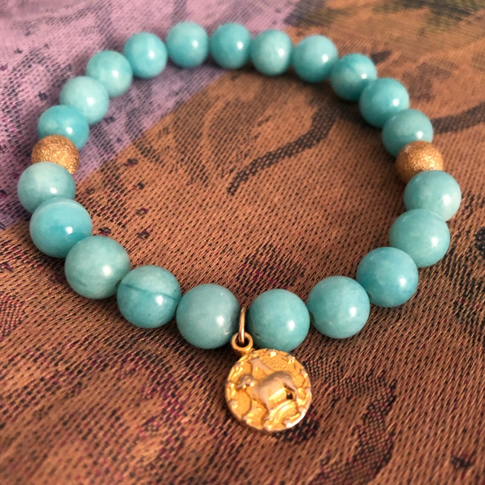 Larimar Gemstone Beaded Bracelet with Aries Charm